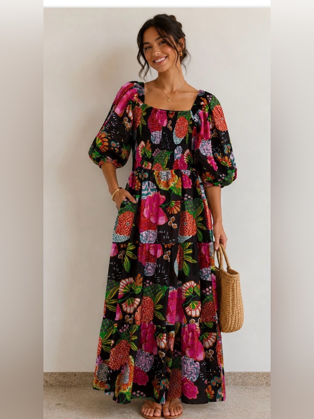 Brand New Floral Cotton Dress Hand Block Printed